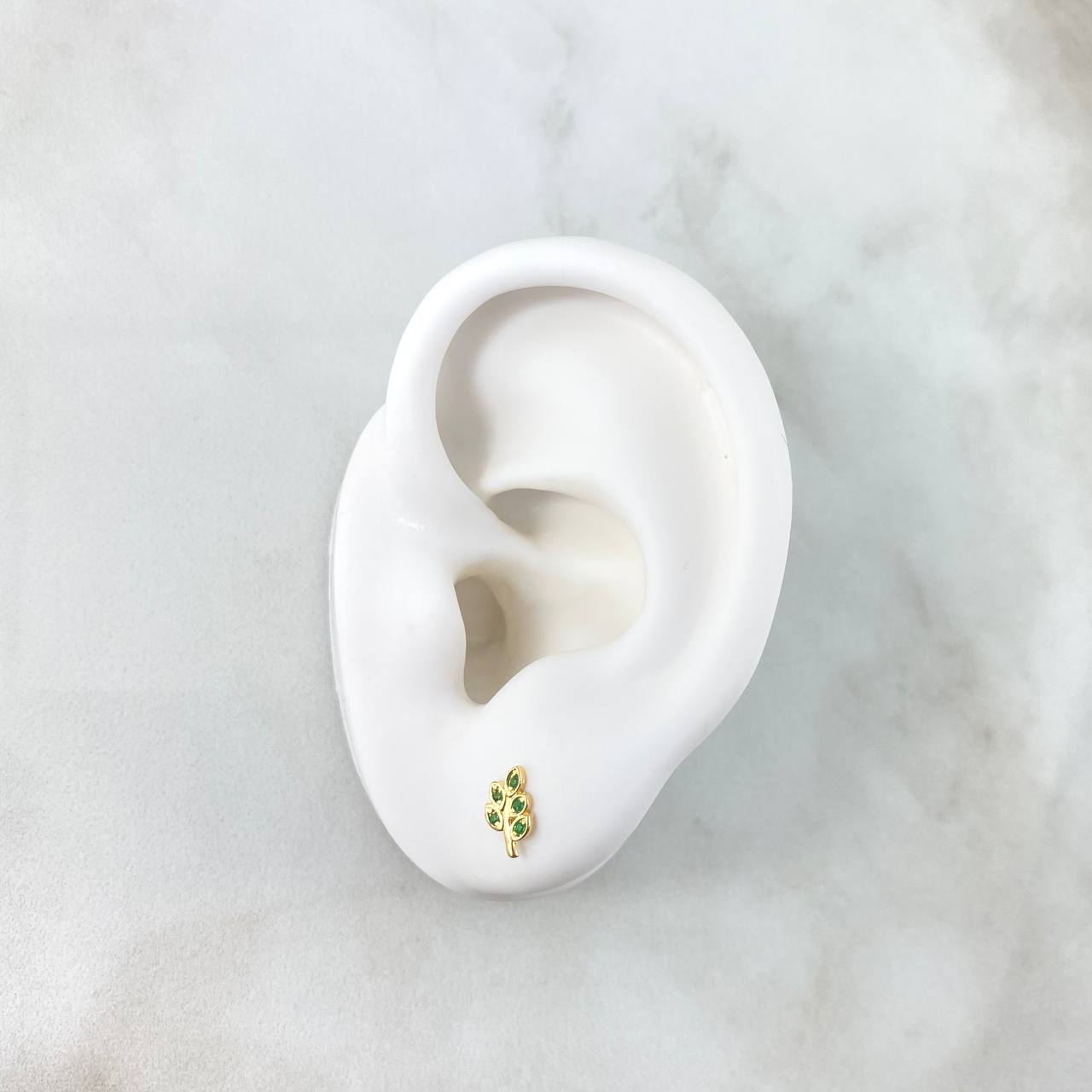 Stud Earrings Branch 0.8gr / 0.8cm / Green Zircons Yellow Gold
