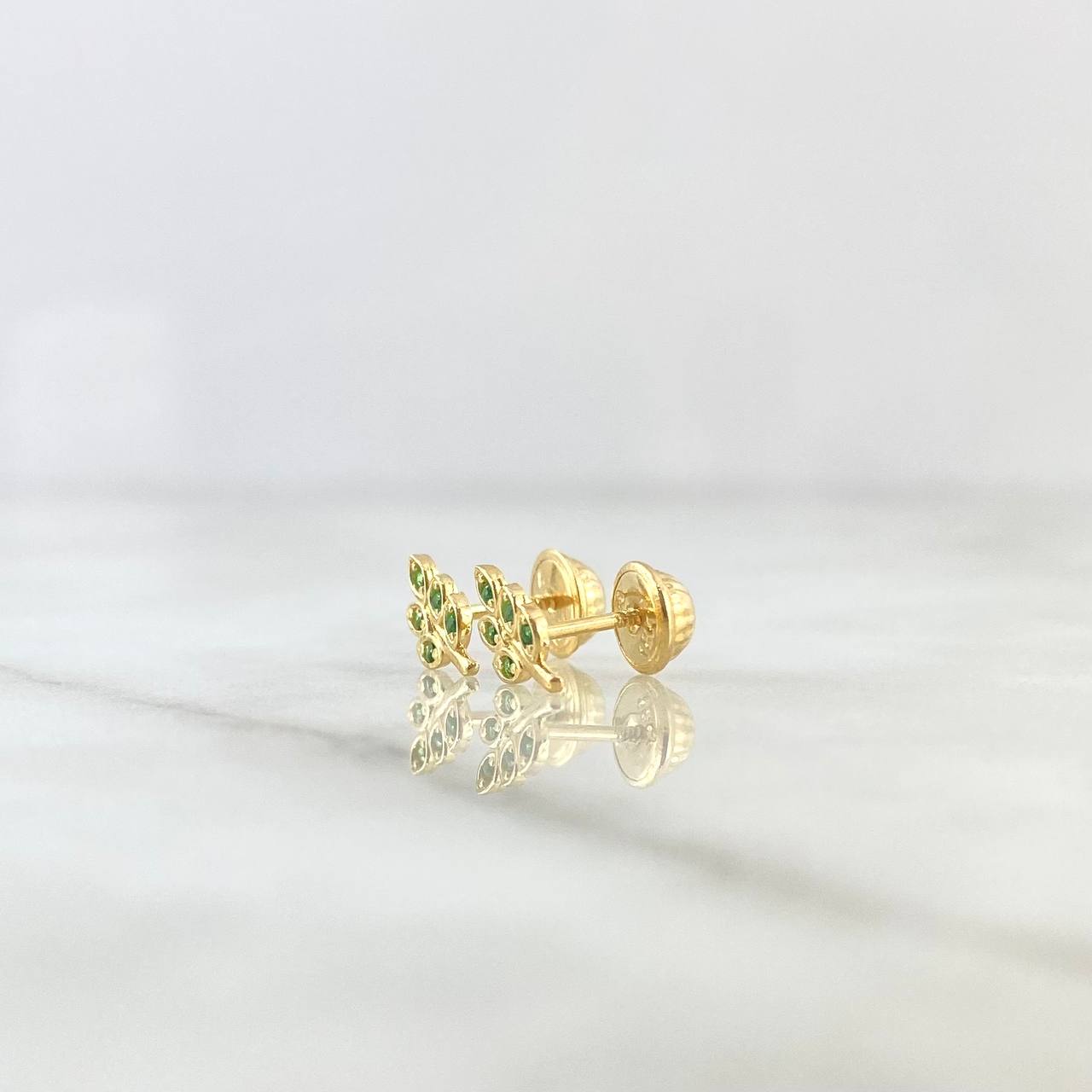 Stud Earrings Branch 0.8gr / 0.8cm / Green Zircons Yellow Gold