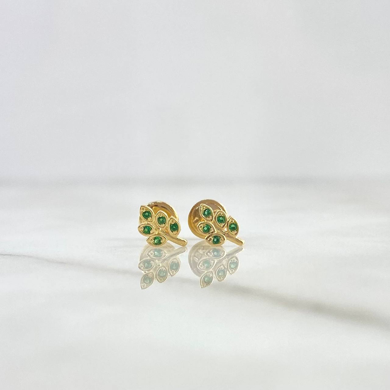 Stud Earrings Branch 0.8gr / 0.8cm / Green Zircons Yellow Gold