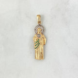 Pendant San Judas Tadeo 3.4gr / 3.6cm / Matte - Green Zircons - White Two-tone Yellow White *