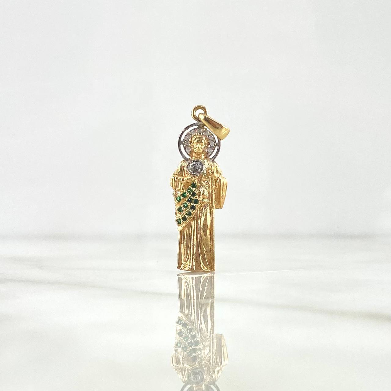 Pendant San Judas Tadeo 3.4gr / 3.6cm / Matte - Green Zircons - White Two-tone Yellow White *