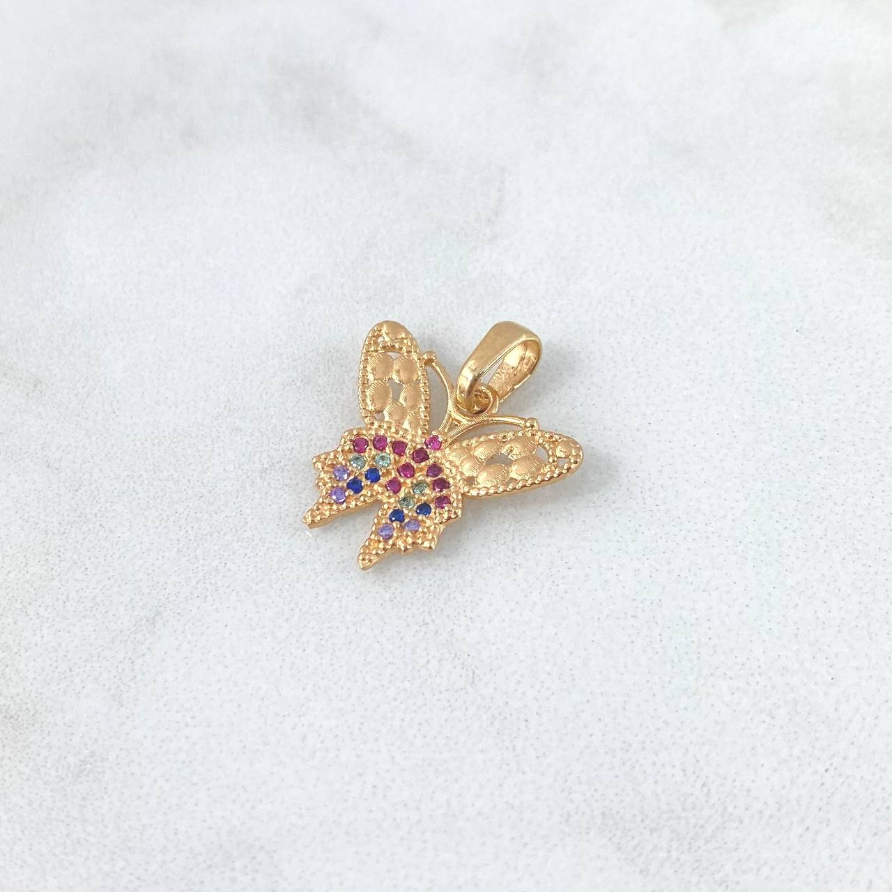 Pendant Butterfly 1.35gr / 1.8cm / Colored Zircons Yellow Gold ©