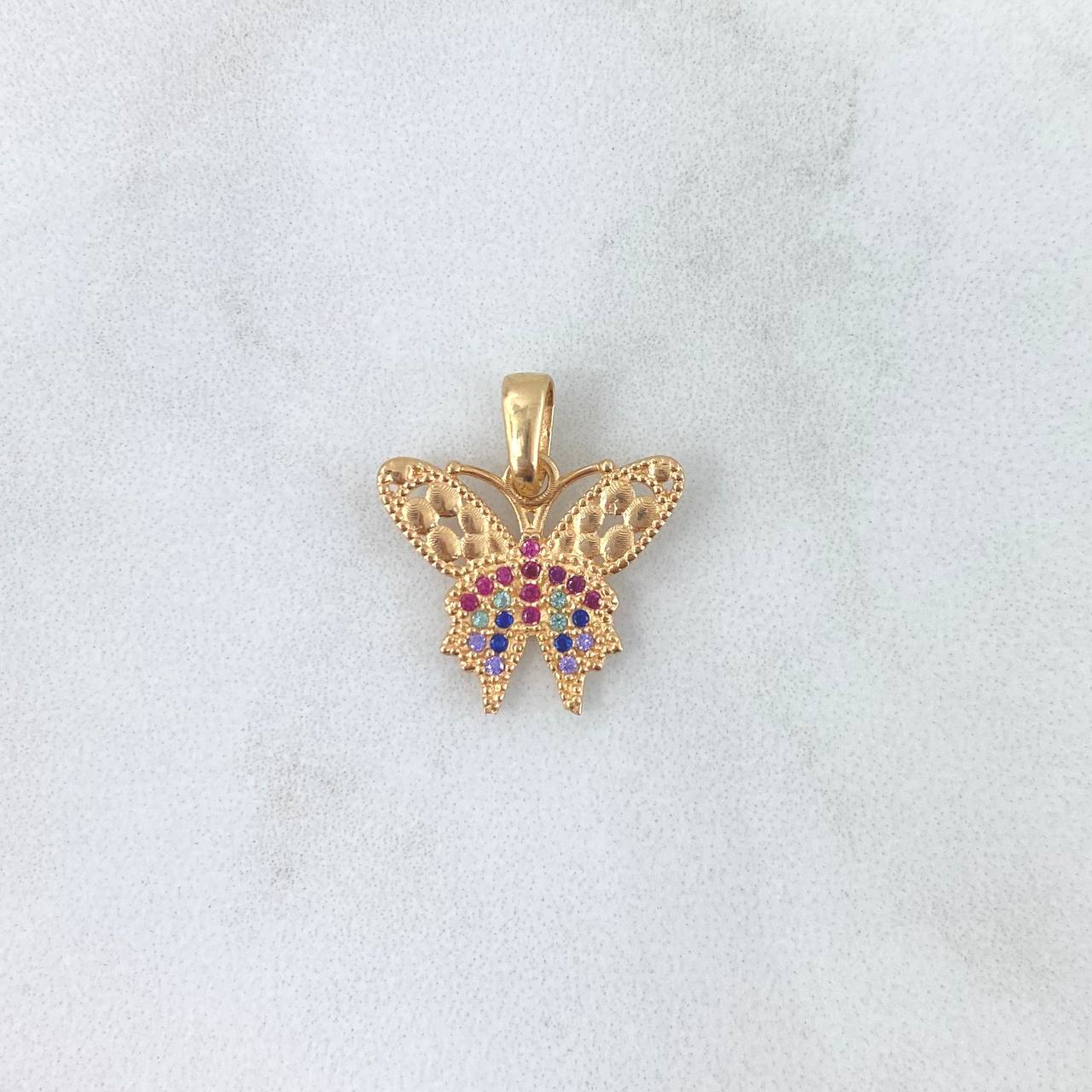 Pendant Butterfly 1.35gr / 1.8cm / Colored Zircons Yellow Gold ©
