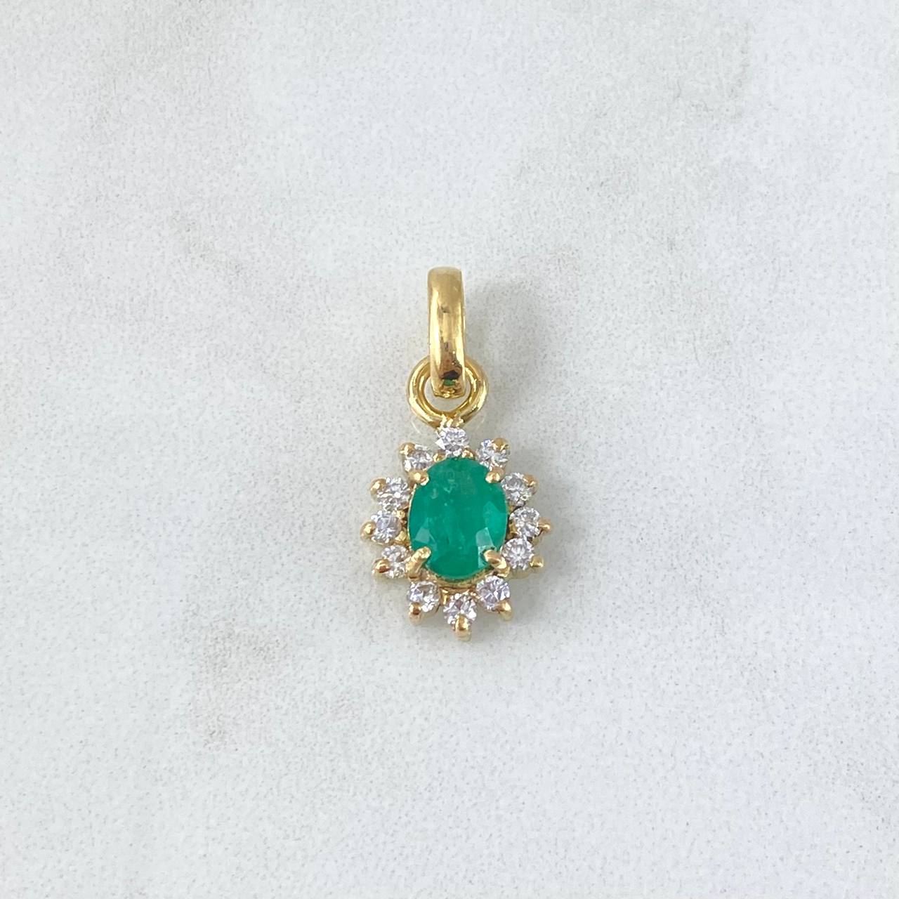 Pendant Oval Flower 2.45gr / 2.2cm-Emerald 95pts - White Zircons Yellow Gold (Jewel) *