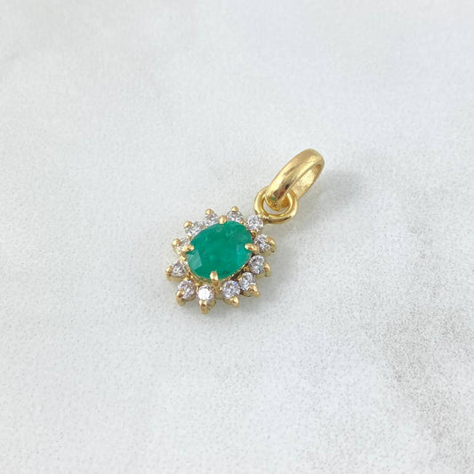 Pendant Oval Flower 2.45gr / 2.2cm-Emerald 95pts - White Zircons Yellow Gold (Jewel) *