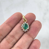 Pendant Oval Flower 2.45gr / 2.2cm-Emerald 95pts - White Zircons Yellow Gold (Jewel) *