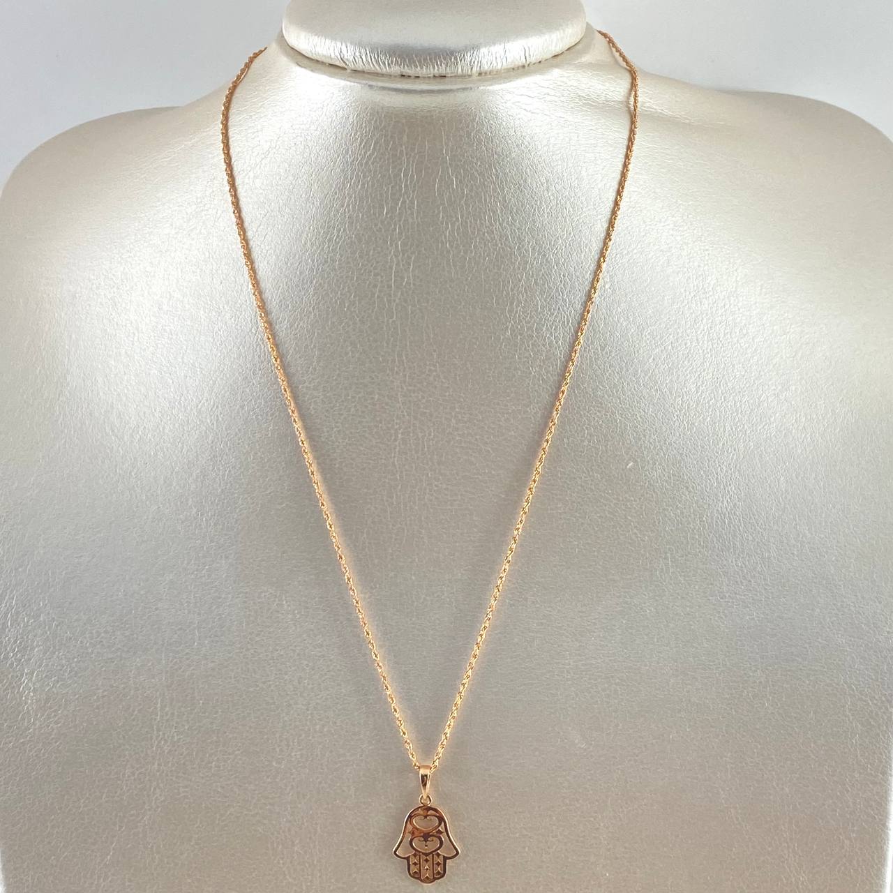 Cadena Lazo 0.85gr / 45cm / 1.2mm + Dije Mano Hamsa - Filigrana 1.15gr / 2.4cm Oro Rosa (Oferta)