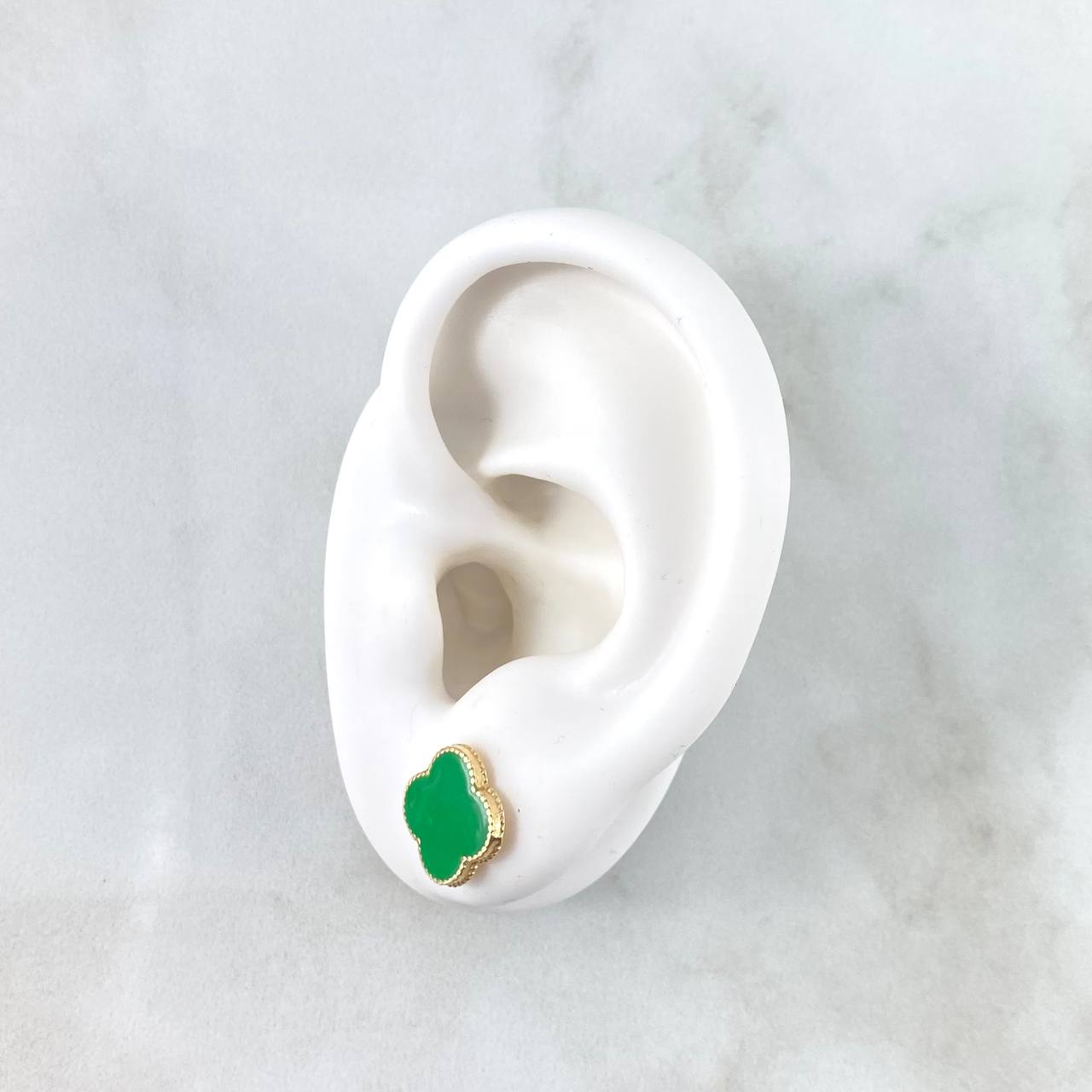 Stud Earrings Clover 2.65gr / 1cm / Electrostatic Green Yellow Gold