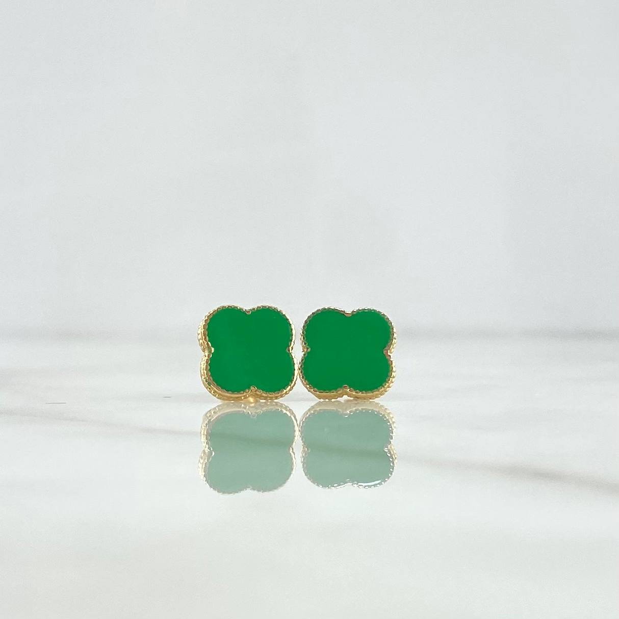 Stud Earrings Clover 2.65gr / 1cm / Electrostatic Green Yellow Gold