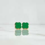 Stud Earrings Clover 2.65gr / 1cm / Electrostatic Green Yellow Gold