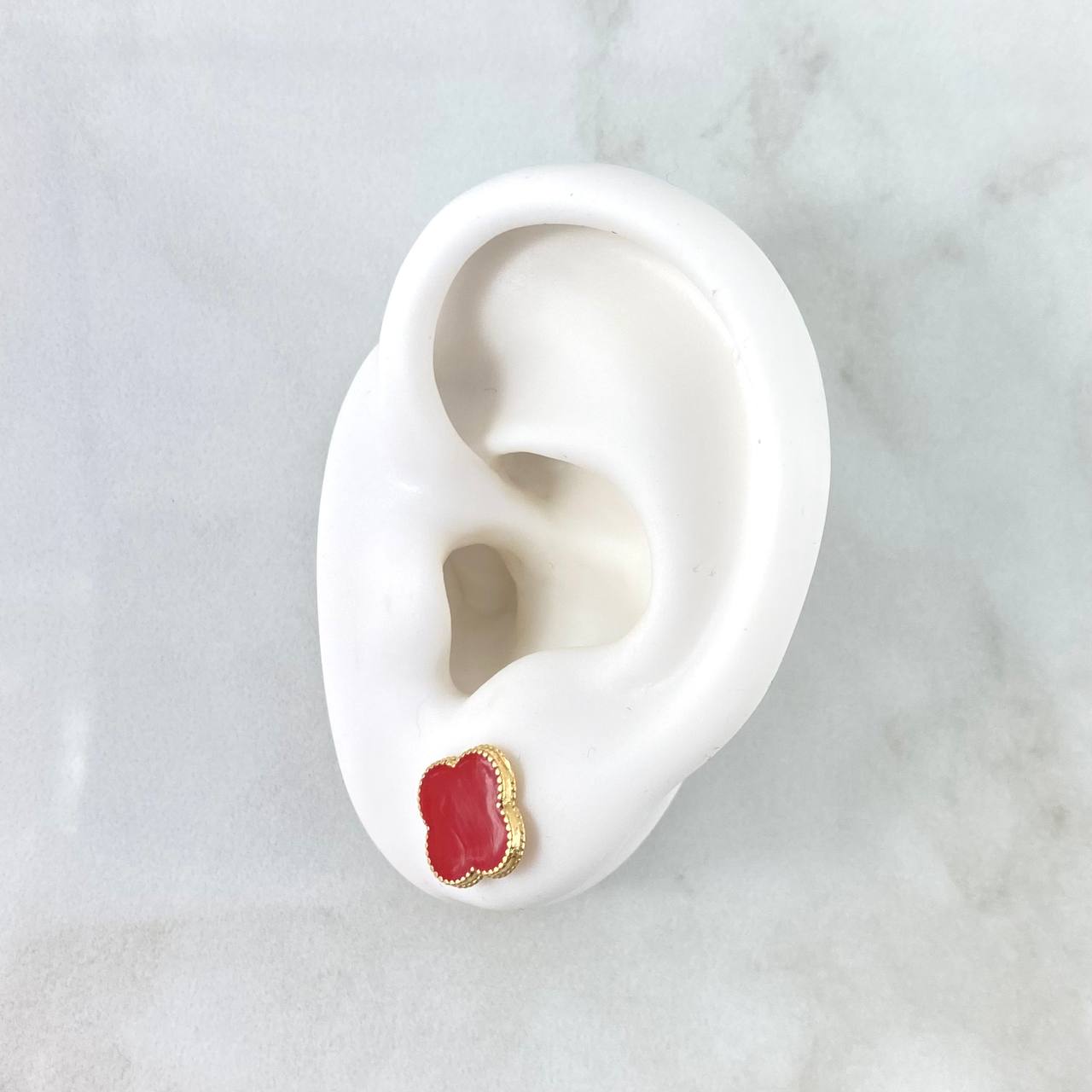 Stud Earrings Trébol VCyA 2.65gr / 1cm / Red Electrostatic Yellow Gold