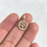 Pendant Tree of Life 1.2gr / 1.8cm / Medal - Colored Zircons Yellow Gold