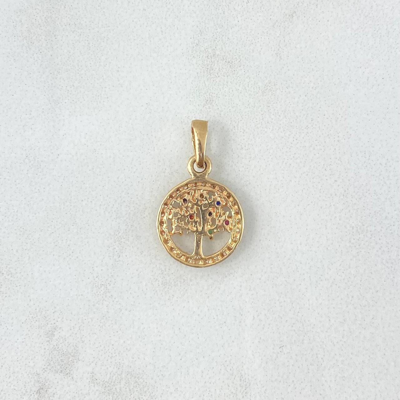 Pendant Tree of Life 1.2gr / 1.8cm / Medal - Colored Zircons Yellow Gold