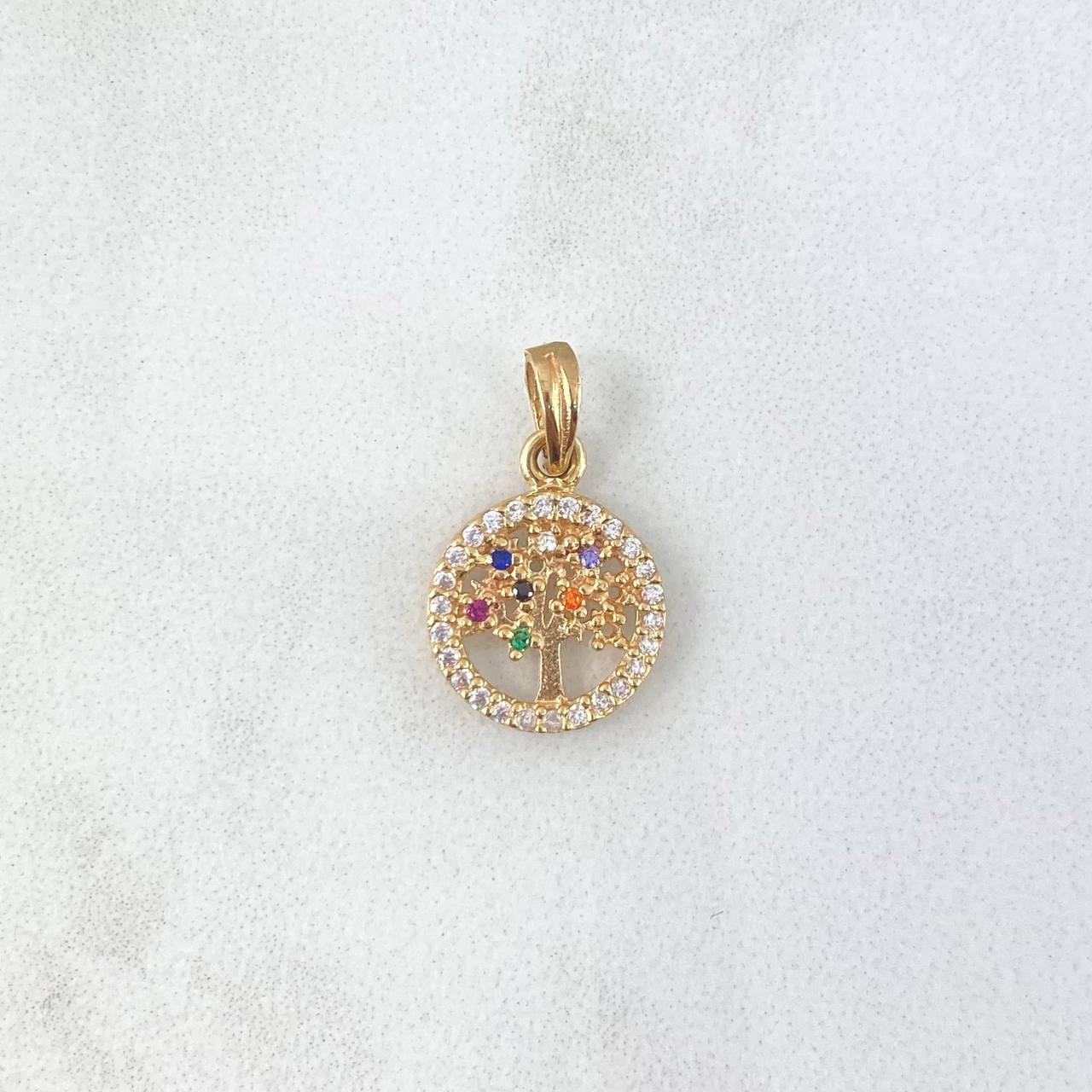 Pendant Tree of Life 1.2gr / 1.8cm / Medal - Colored Zircons Yellow Gold
