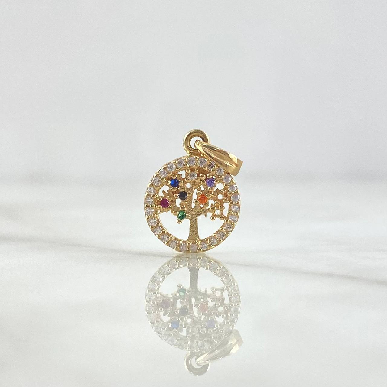 Pendant Tree of Life 1.2gr / 1.8cm / Medal - Colored Zircons Yellow Gold