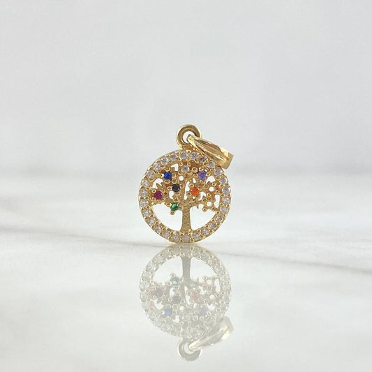 Pendant Tree of Life 1.2gr / 1.8cm / Medal - Colored Zircons Yellow Gold