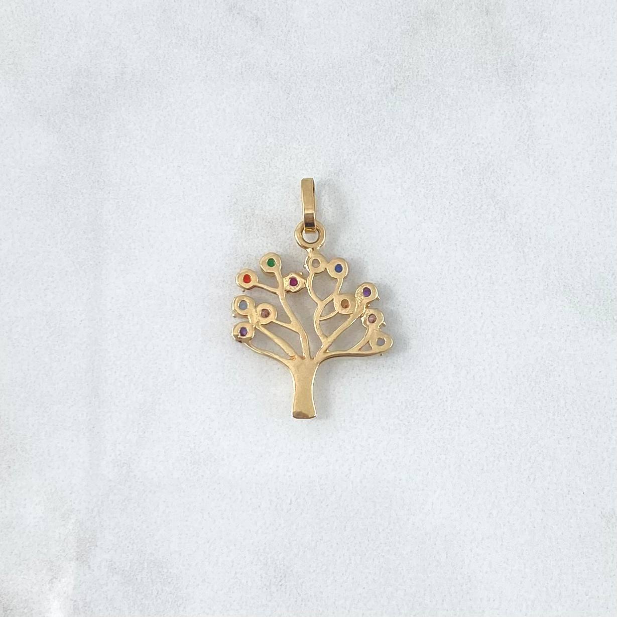 Pendant Tree of Life 2.3gr / 2.6cm / Silhouette - Colored Zircons Yellow Gold ©