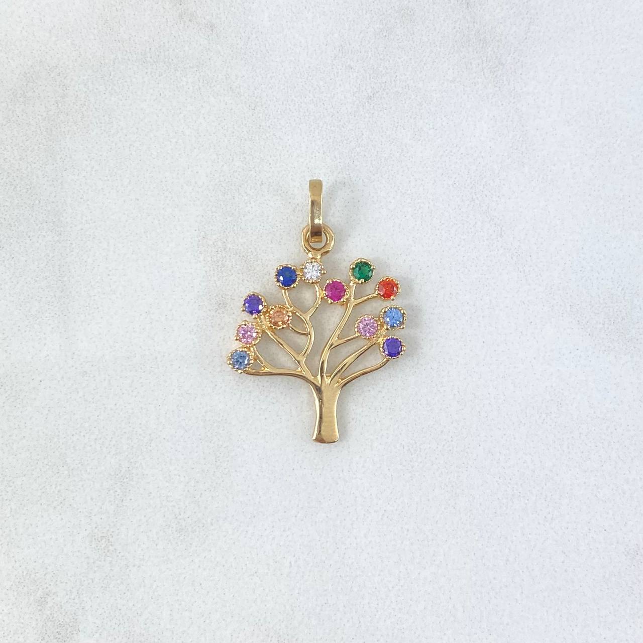 Pendant Tree of Life 2.3gr / 2.6cm / Silhouette - Colored Zircons Yellow Gold ©