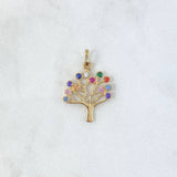 Pendant Tree of Life 2.3gr / 2.6cm / Silhouette - Colored Zircons Yellow Gold ©