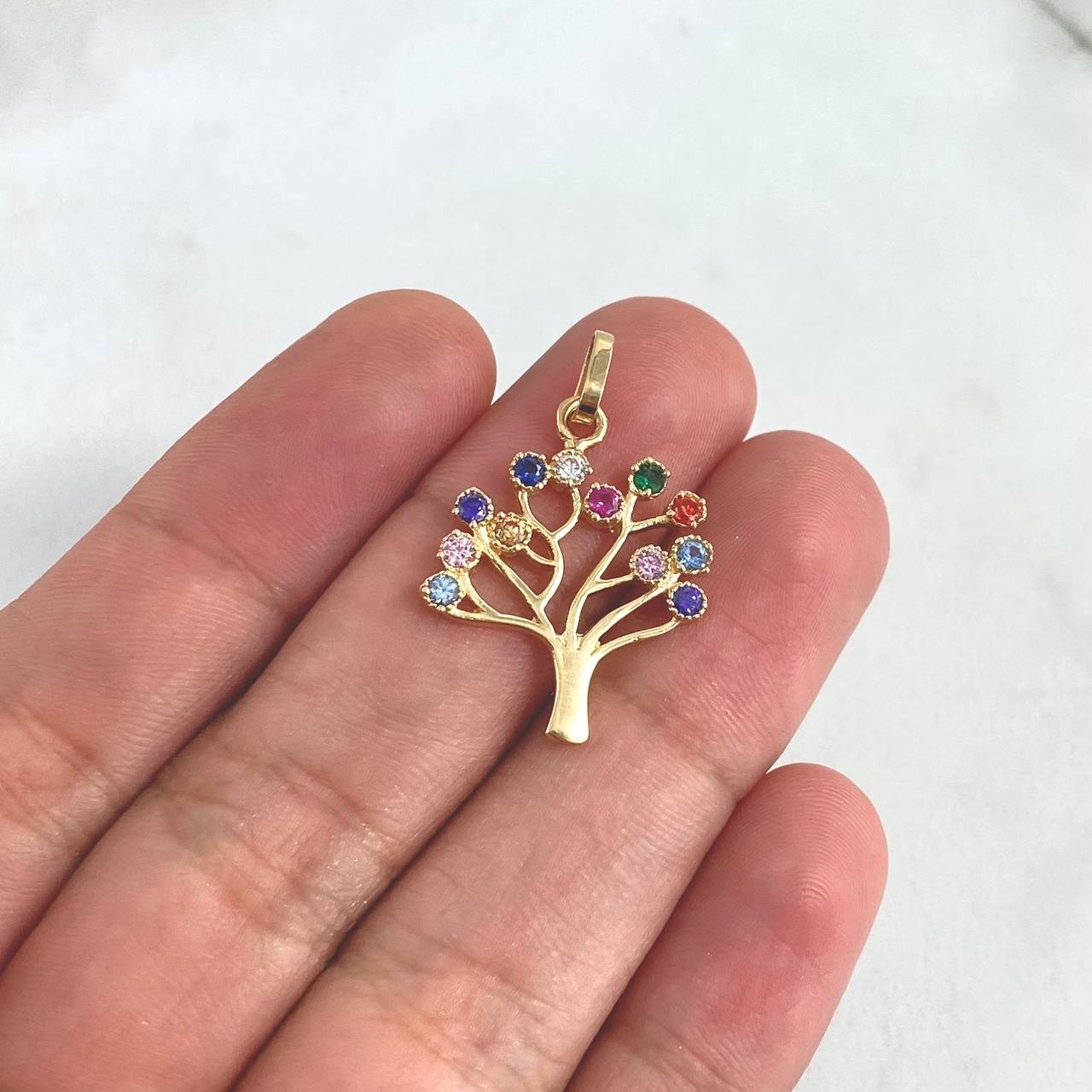 Pendant Tree of Life 2.3gr / 2.6cm / Silhouette - Colored Zircons Yellow Gold ©