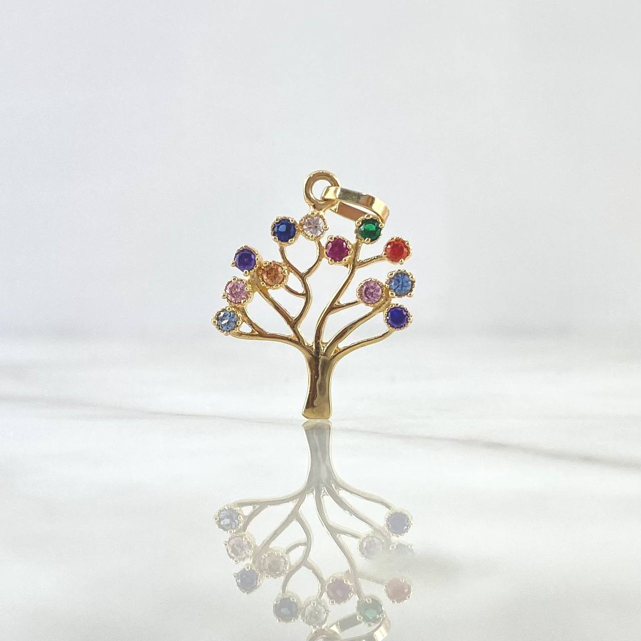 Pendant Tree of Life 2.3gr / 2.6cm / Silhouette - Colored Zircons Yellow Gold ©