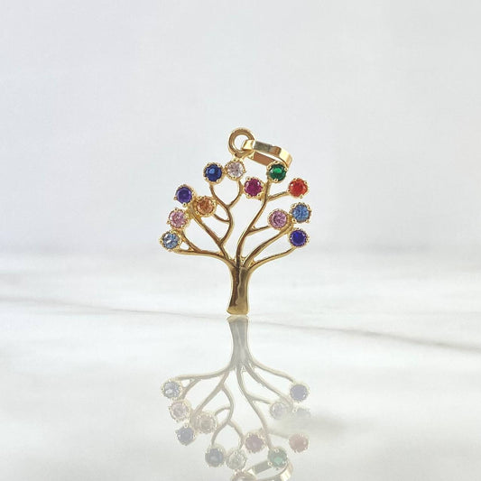 Pendant Tree of Life 2.3gr / 2.6cm / Silhouette - Colored Zircons Yellow Gold ©