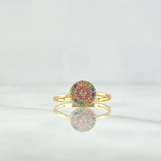 Circular Flower Ring 1.65gr / Size 7 / Colored Zircons Yellow Gold