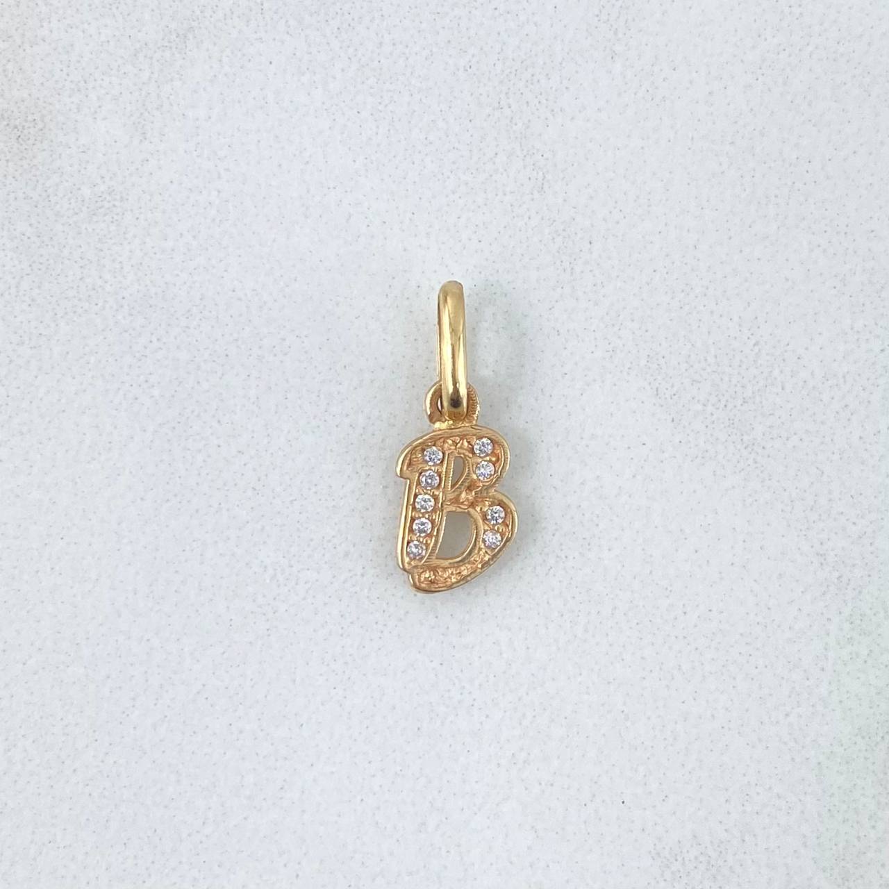 Pendant Letter B Italic 0.65gr / 1.7cm / White Zirconia Yellow Gold