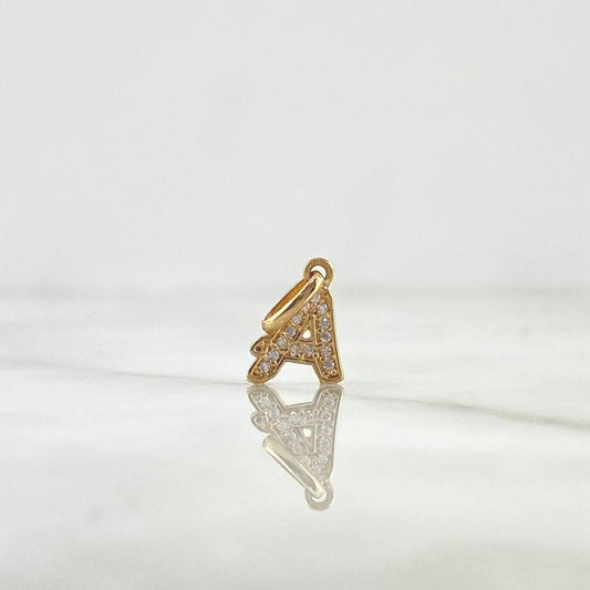 Pendant Letter A Italic 0.7gr / 1.7cm / White Zircons 18K Yellow Gold ©