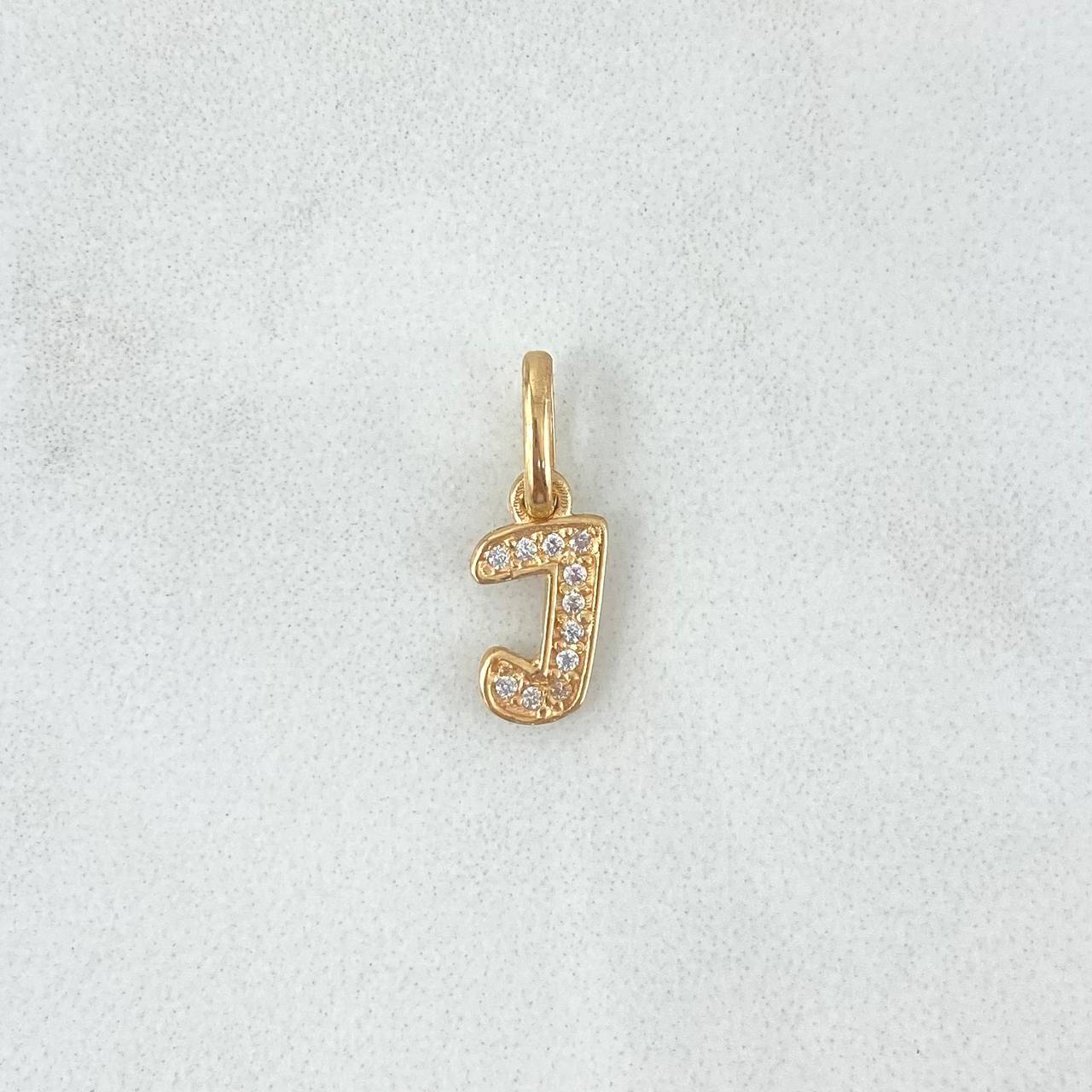 Pendant Letter J Italic 0.6gr / 1.6cm / White Zircons Yellow Gold