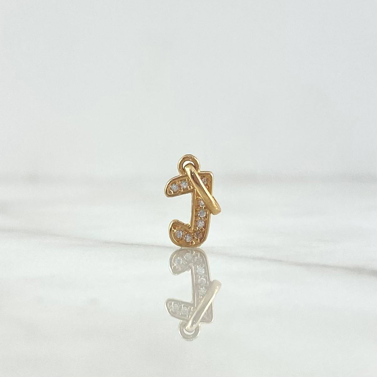 Pendant Letter J Italic 0.6gr / 1.6cm / White Zircons Yellow Gold