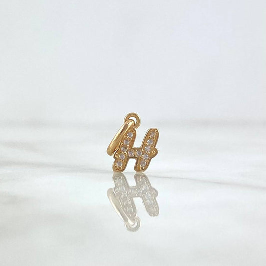 Pendant Letter H Italic 0.55gr / 1.6cm / White Zircons Yellow Gold