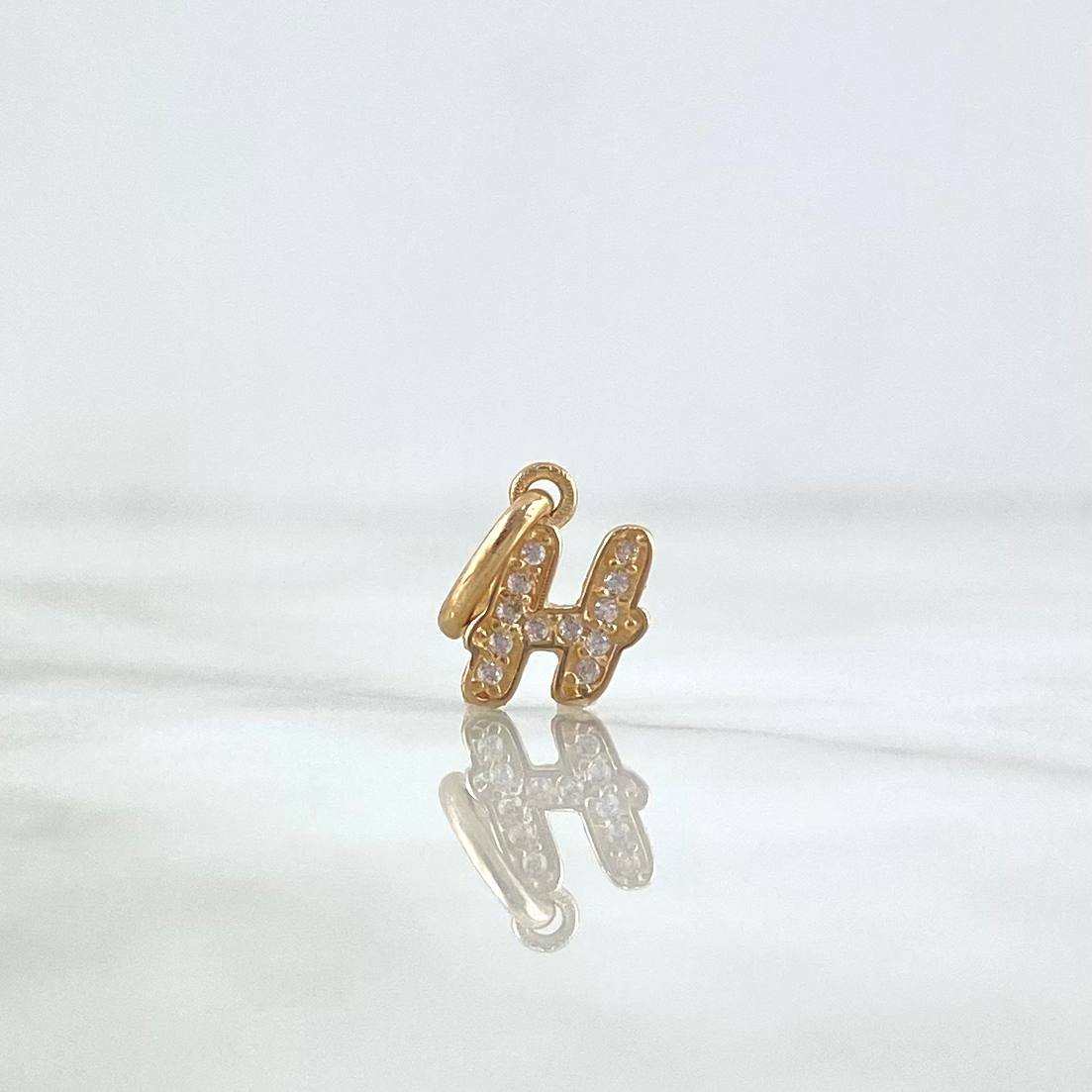 Pendant Letter H Italic 0.65gr / 1.6cm / White Zircons Yellow Gold