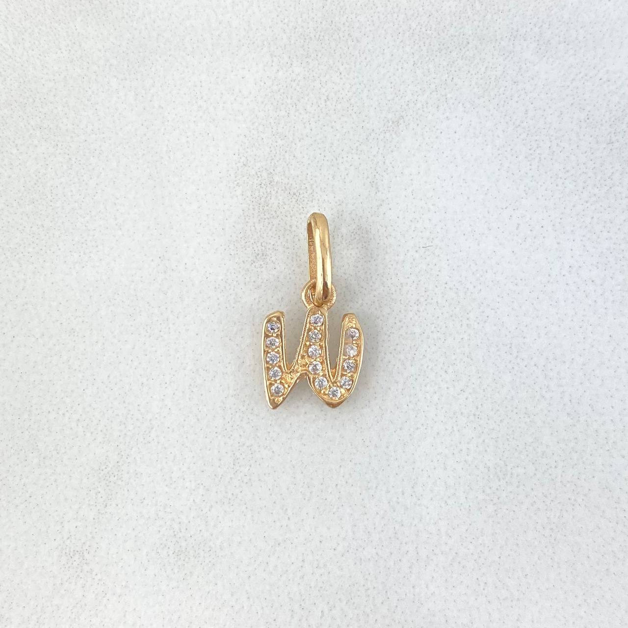 Pendant Letter W Italic 0.7gr / 1.5cm / White Zircons Yellow Gold