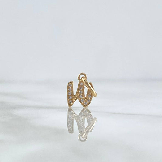 Pendant Letter W Italic 0.7gr / 1.5cm / White Zircons Yellow Gold
