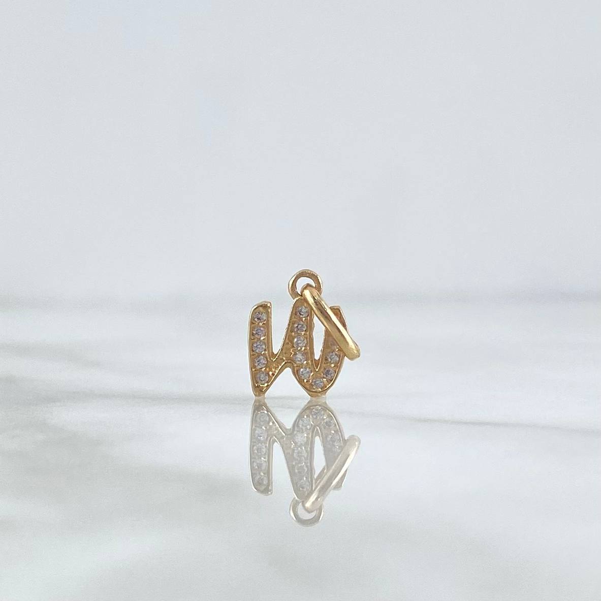 Pendant Letter W Italic 0.6gr / 1.5cm / White Zirconia Yellow Gold
