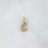 Pendant Letter C Italic 0.5gr / 1.6cm / White Zircons Yellow Gold