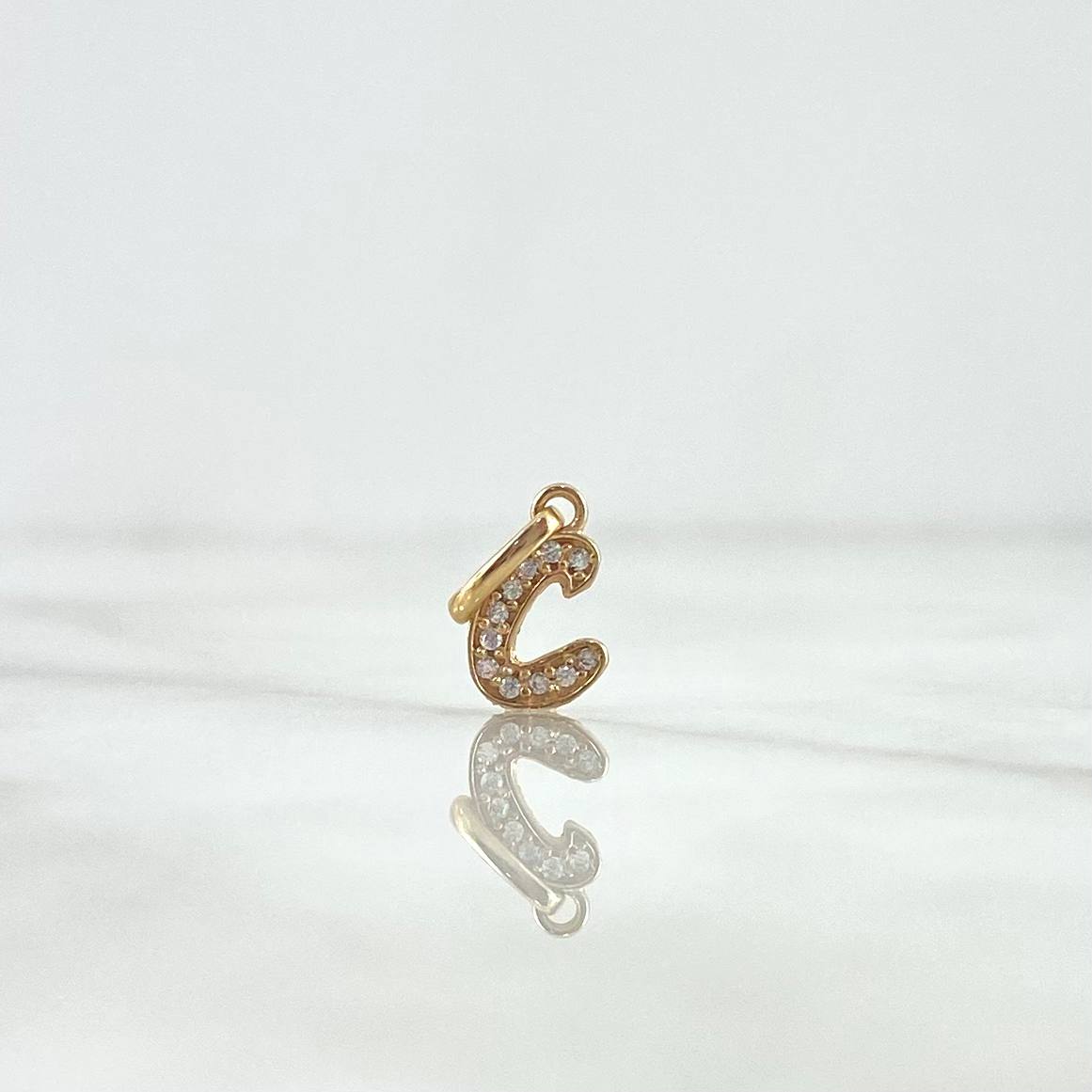 Pendant Letter C Silhouette 0.5gr / 2.1cm / White Zirconia 18K Yellow Gold *