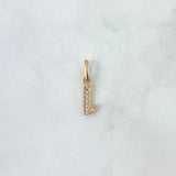 Dije Letra L Cursiva 0.4gr / 1.6cm / Circones Blancos Oro Amarillo 18K