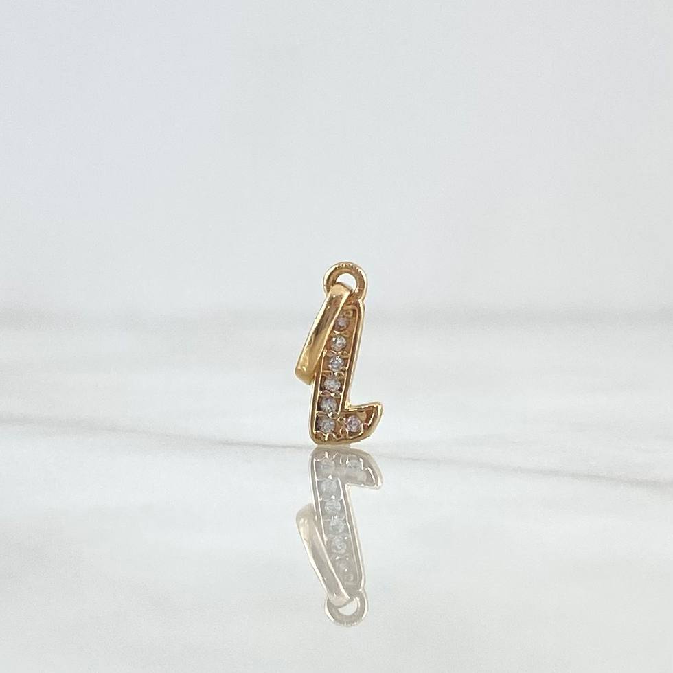 Pendant Letter L Italic 0.5gr / 1.7cm / White Zircons Yellow Gold