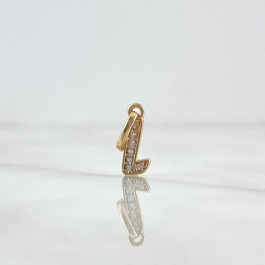 Pendant Letter L Italic 0.5gr / 1.7cm / White Zircons Yellow Gold