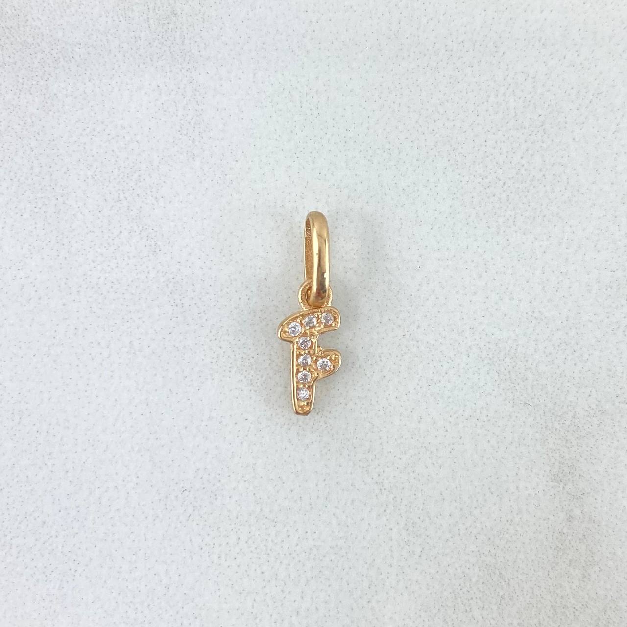Pendant Letter F Italic 0.4gr / 1.5cm / White Zircons Yellow Gold