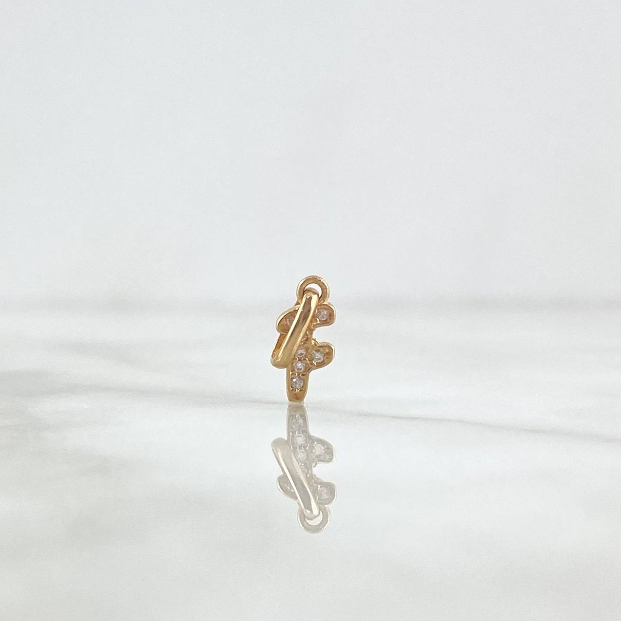 Pendant Letter F Italic 0.4gr / 1.5cm / White Zircons Yellow Gold