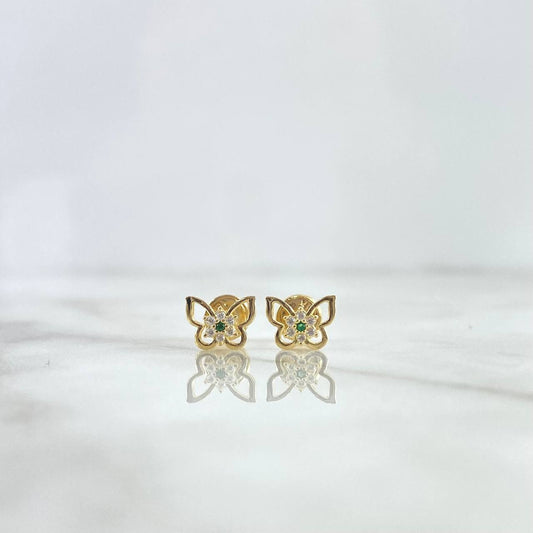 Stud Earrings Butterfly Flower Silhouette 0.8gr / 0.5cm / White Zircons Green Yellow Gold