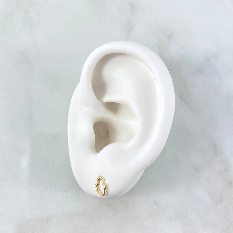 Stud Earrings Hand Hamsa Silhouette 0.5gr / 7.5mm Yellow Gold ©