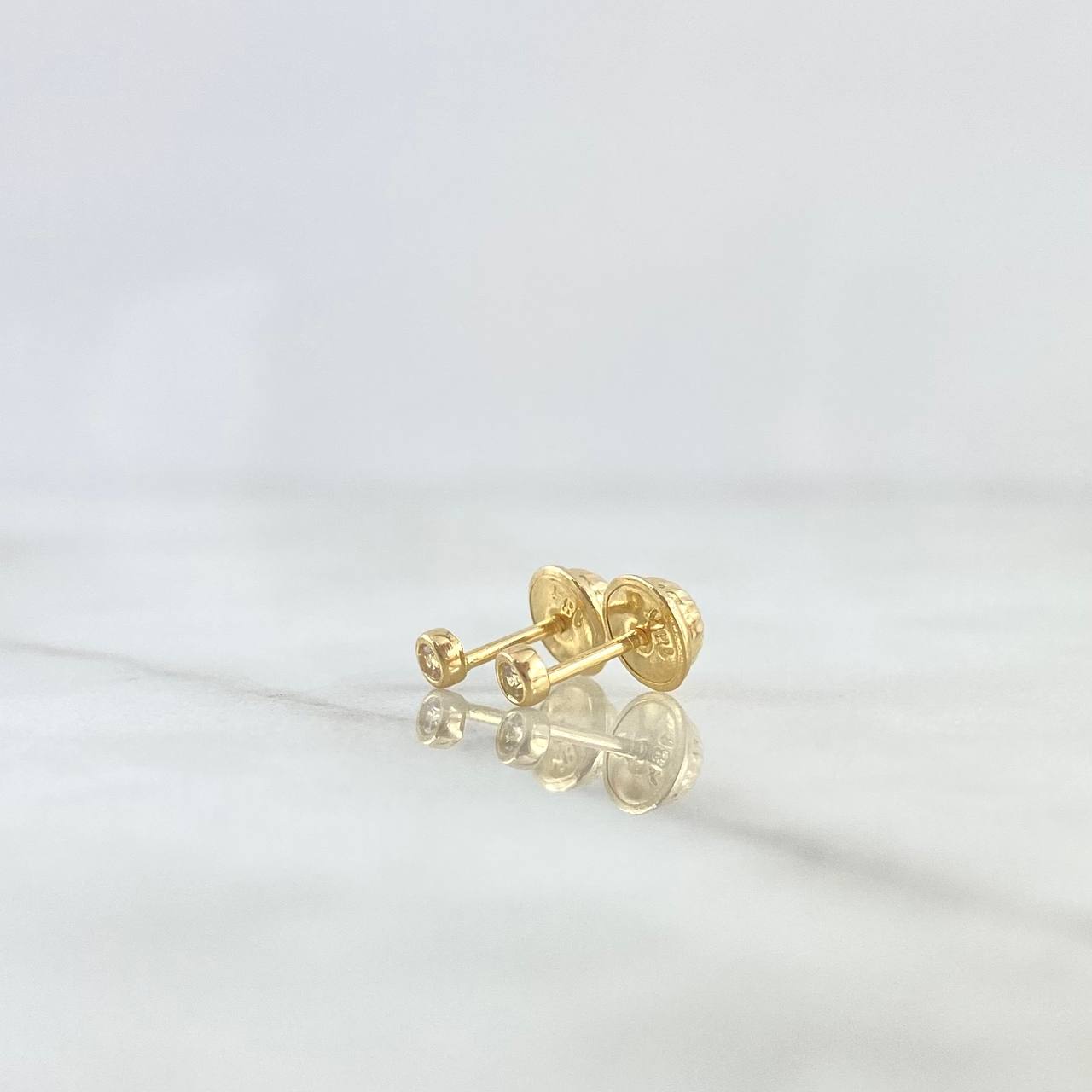 Stud Earrings Bezel 0.6gr / 4mm White Zircon 18K Yellow Gold