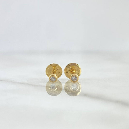Stud Earrings Bezel 0.6gr / 4mm White Zircon 18K Yellow Gold
