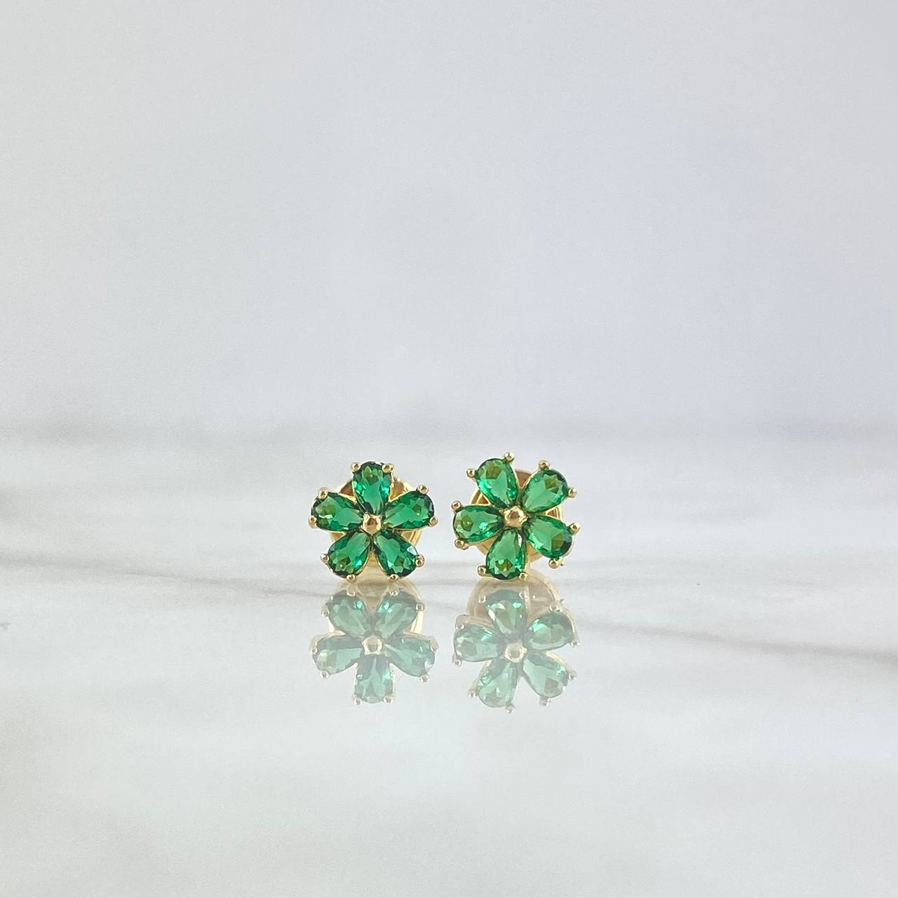Topos Flor Cinco Petalos 1.1gr / 7mm Circones Verdes Oro Amarillo 18K ©