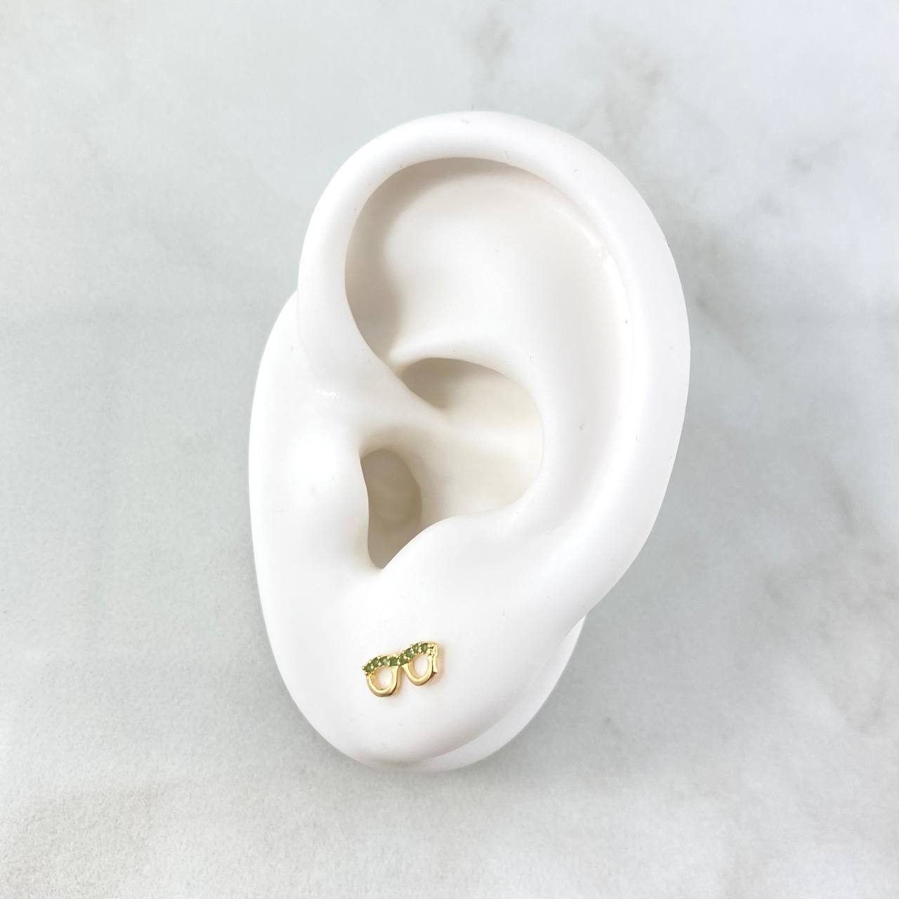 Stud Earrings Glasses 0.65gr / 3.6mm Green Zircons 18K Yellow Gold ©