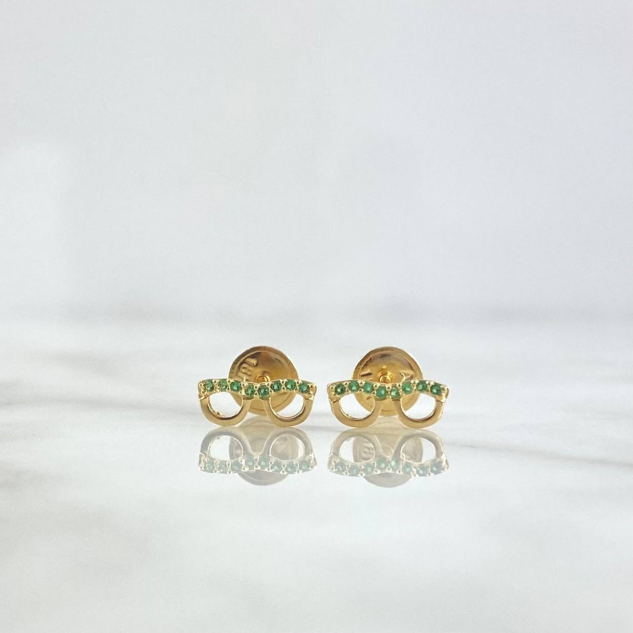 Stud Earrings Glasses 0.65gr / 3.6mm Green Zircons 18K Yellow Gold *